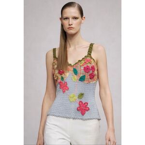 Christian Lacroix Paris Vintage SS2000 Runway Crochet Floral Tank Top Size M